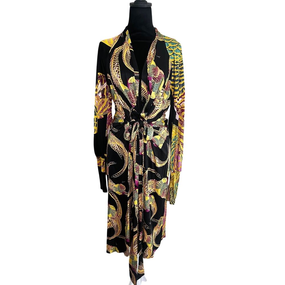 Issa London Silk Dress Womens 10 Black Abstract Print Wrap Midi Designer Luxury - Picture 2 of 9